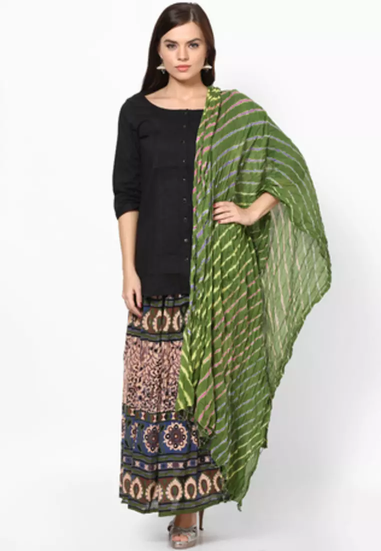 Green Lehariya  Cotton Dupatta