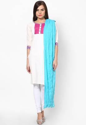 Turquoise Cotton Solid Dupatta with Pom Pom Border 1
