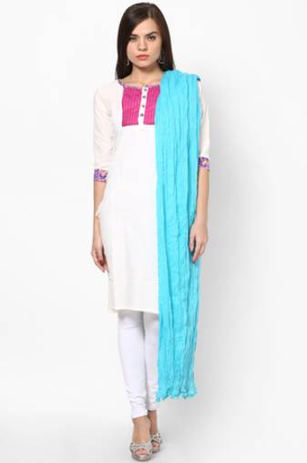 Turquoise Cotton Solid Dupatta with Pom Pom Border
