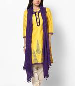 Purple Cotton Solid Dupatta with Pom Pom Border