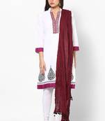 Maroon Cotton Solid Dupatta with Pom Pom Border