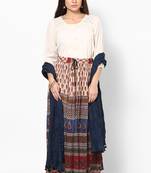 Navy Blue Cotton Solid Dupatta with Pom Pom Border