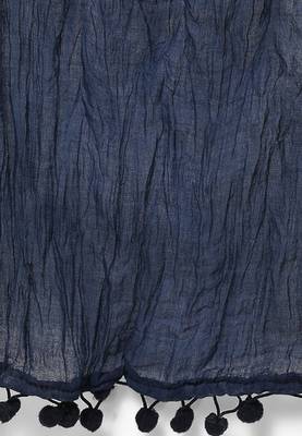 Navy Blue Cotton Solid Dupatta with Pom Pom Border 2