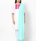 Green Cotton Solid Dupatta with Pom Pom Border