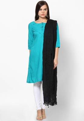 Black Cotton Solid Dupatta with Pom Pom Border 1