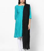 Black Cotton Solid Dupatta with Pom Pom Border