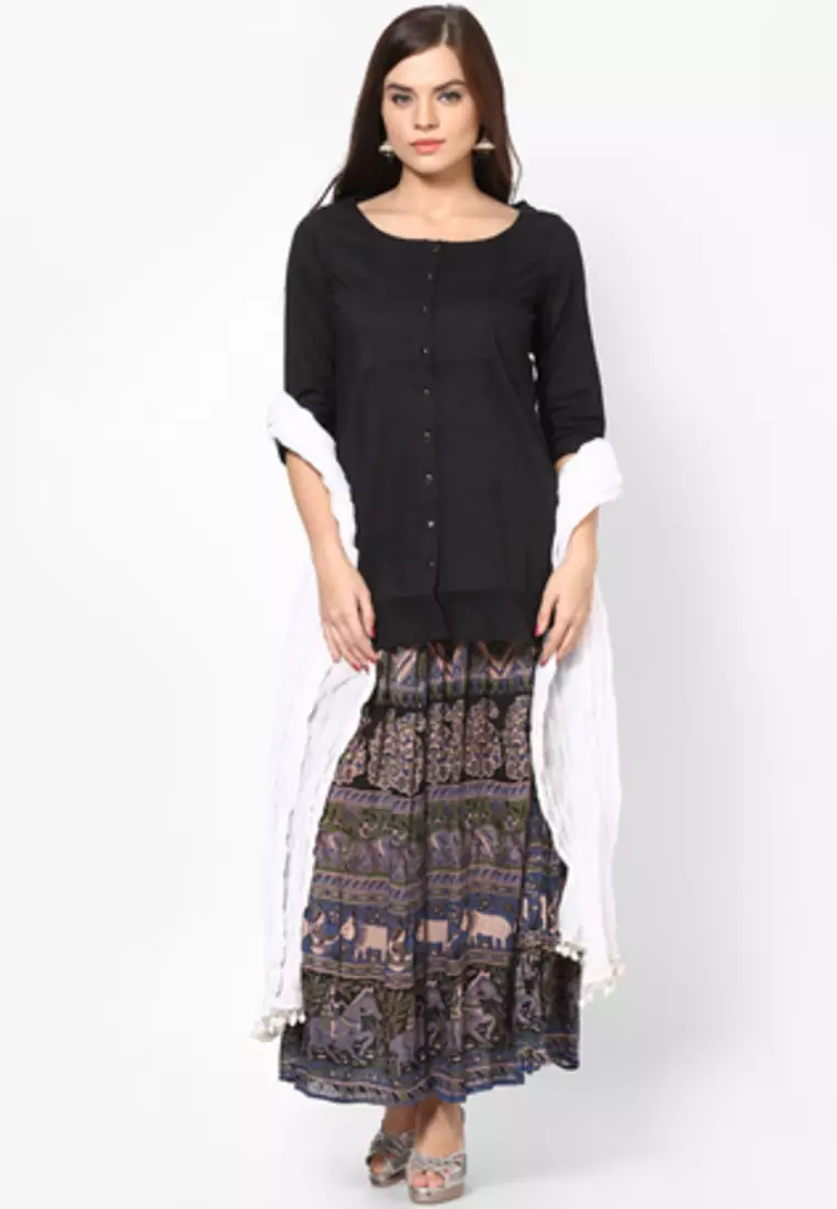 White Cotton Solid Dupatta with Pom Pom Border