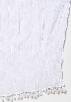 White Cotton Solid Dupatta with Pom Pom Border 2