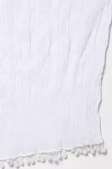 White Cotton Solid Dupatta with Pom Pom Border