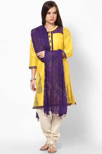 Purple Hand Block Print Cotton Dupatta
