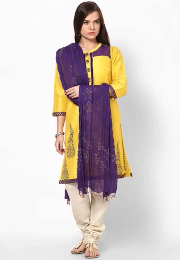 Purple Hand Block Print Cotton Dupatta