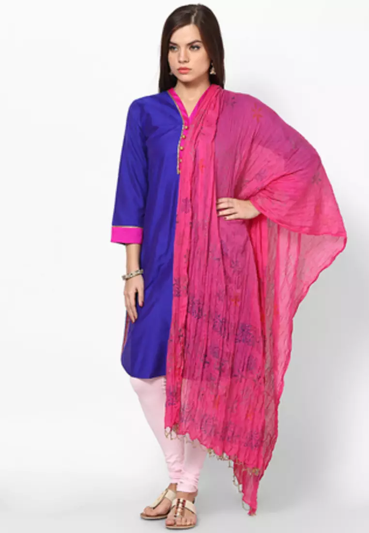 Pink Hand Block Print Cotton Dupatta