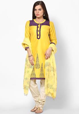 Yellow Hand Block Print Cotton Dupatta 1