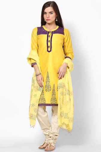 Yellow Hand Block Print Cotton Dupatta