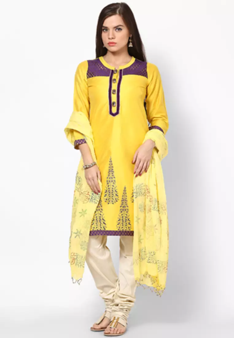 Yellow Hand Block Print Cotton Dupatta