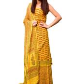 Bagh Print Unstitched Cotton Salwar Suit & Chiffon Dupatta Yellow & Red 1