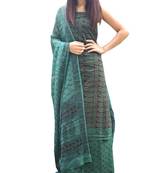 Bagh Print Unstitched Cotton Salwar Suit  &  Chiffon Dupatta Green & Dark Brown
