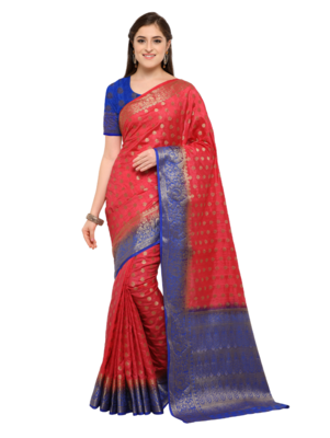 Pink woven art silk saree with blouse 1