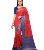 Pink woven art silk saree with blouse