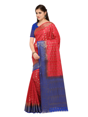 Pink woven art silk saree with blouse 2