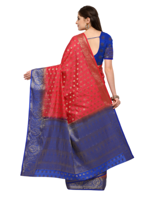 Pink woven art silk saree with blouse 3