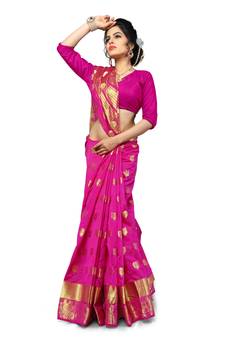 Magenta woven banarasi saree with blouse