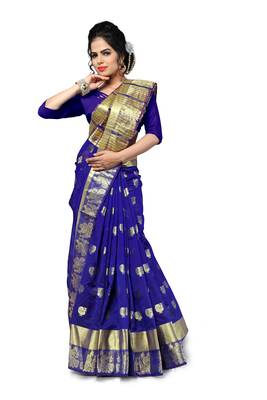 Blue Woven silk blend Saree With Blouse 1