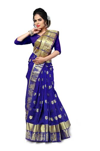 Blue Woven Art Silk  Saree With Blouse
