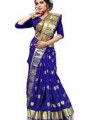 Blue Woven Art Silk  Saree With Blouse