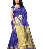Blue woven cotton silk saree with blouse