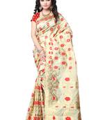 Cream woven art silk saree with blouse