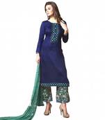Blue Embroidered Lawn Cotton Unstitched Salwar With Dupatta