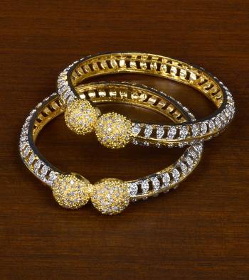 Gold Plated Cubic Zirconia Stone Embellished Designer Bangle Pair 1