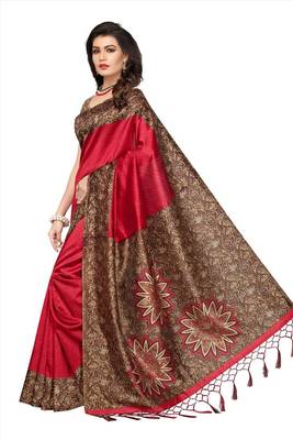 Multicolor embroidery georgette and printed silk saree combo pack of-2 saree 5