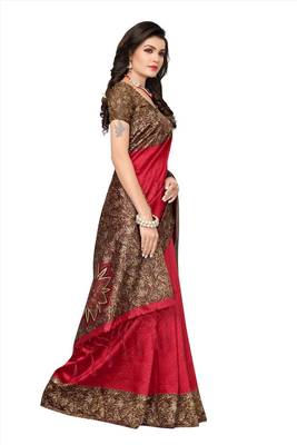 Multicolor embroidery georgette and printed silk saree combo pack of-2 saree 6