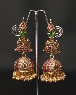 Ethnic matt finish gold plated jhumka earring 1