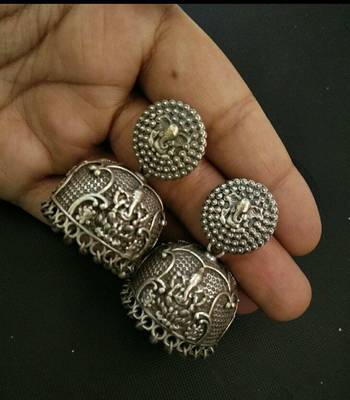 Tribal german silver jhumka earring 1