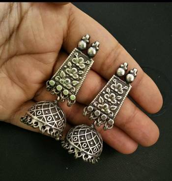 Tribal german silver jhumka earring 1