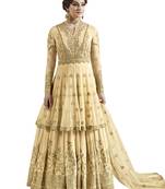 Yellow embroidered Net semi stitched salwar with dupatta