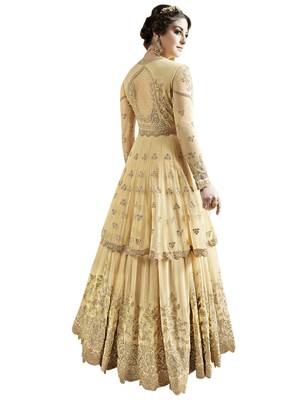 Yellow embroidered Net semi stitched salwar with dupatta 2