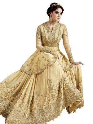 Yellow embroidered Net semi stitched salwar with dupatta 3