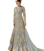 Grey embroidered Net semi stitched Anarkali Suit