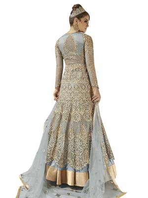 Grey embroidered Net semi stitched Anarkali Suit 2
