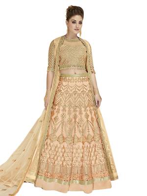 Peach embroidered Net semi stitched salwar with dupatta 1