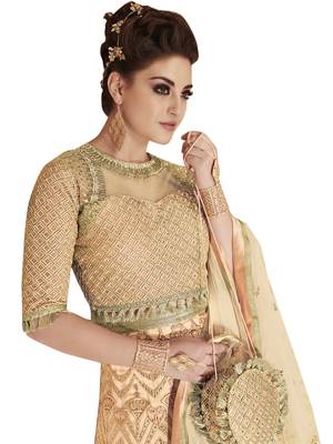 Peach embroidered Net semi stitched salwar with dupatta 3