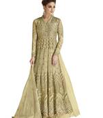 Green embroidered Net semi stitched salwar with dupatta