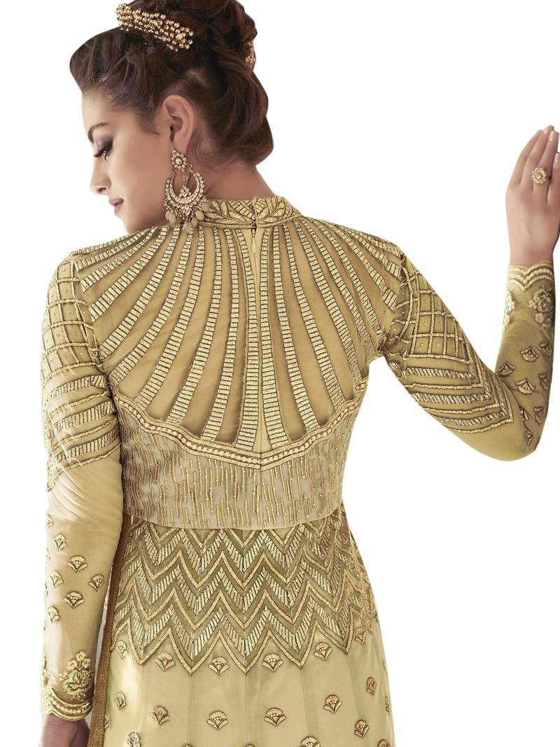 Green embroidered Net semi stitched salwar with dupatta