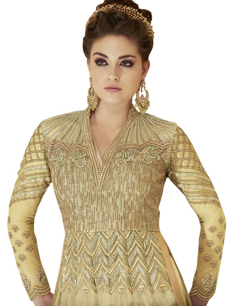 Green embroidered Net semi stitched salwar with dupatta