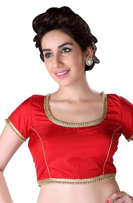 red banglore silk lace work blouse fabric 1