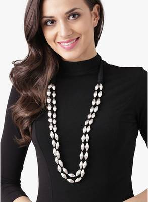 Silver Dholki Beads Two Line Elaichi Mala Necklace 1